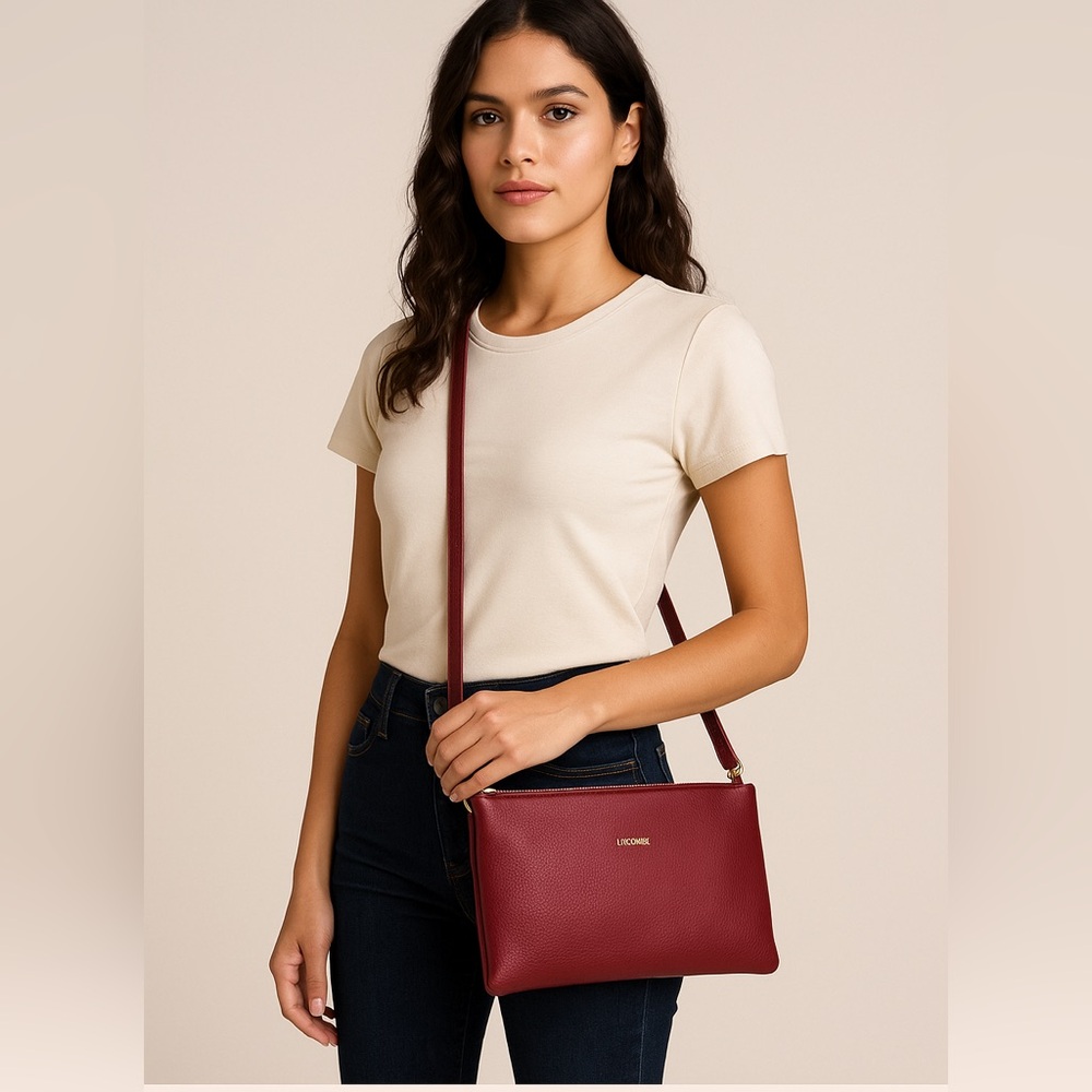 Uggari Milano Red Pebbled Leather Crossbody | Sleek & Minimalist Italian Style